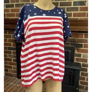KIM ROGERS Women's Red White Blue  Shirt Top‎ Blouse Size L T Shirt Starts flag